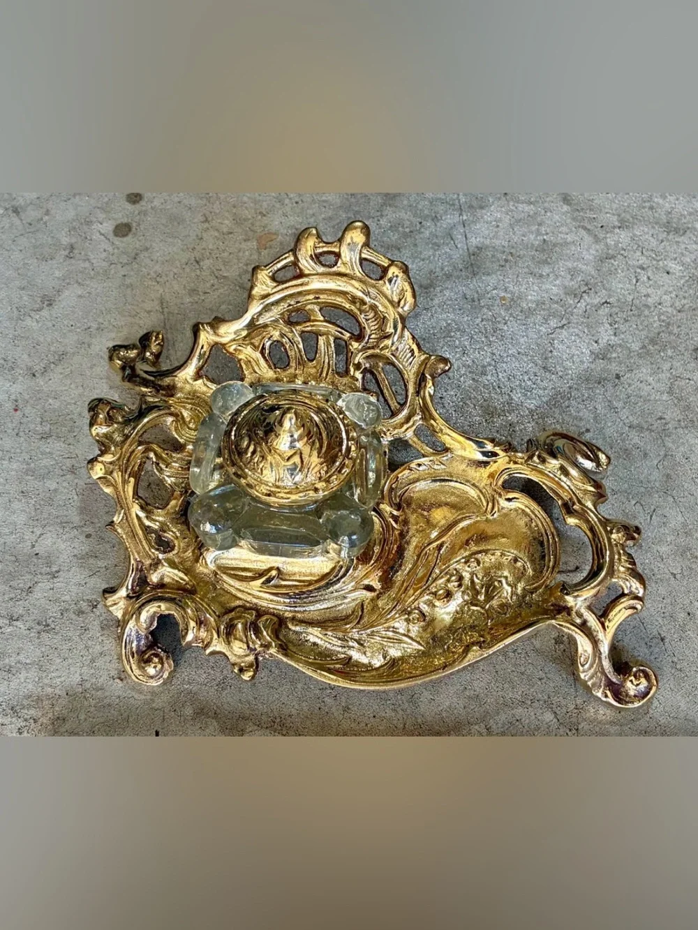 Rare Vintage Brass Ink Well Gold Color